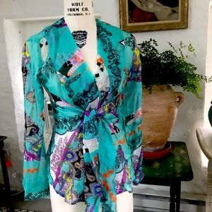 Fun ETRO silk wrap front blouse shirt